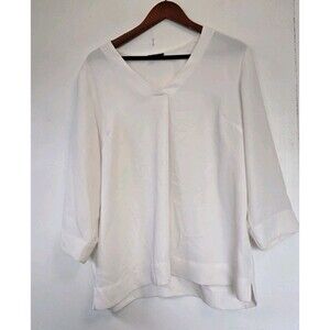 J Jill Tunic Womens L White VNeck Wearever 3/4 Sleeve Blouse Minimalist Capsule